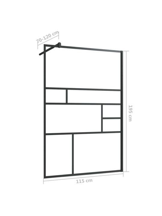 Walk-in suihkun seinäke kirkas ESG-lasi 115x195 cm musta