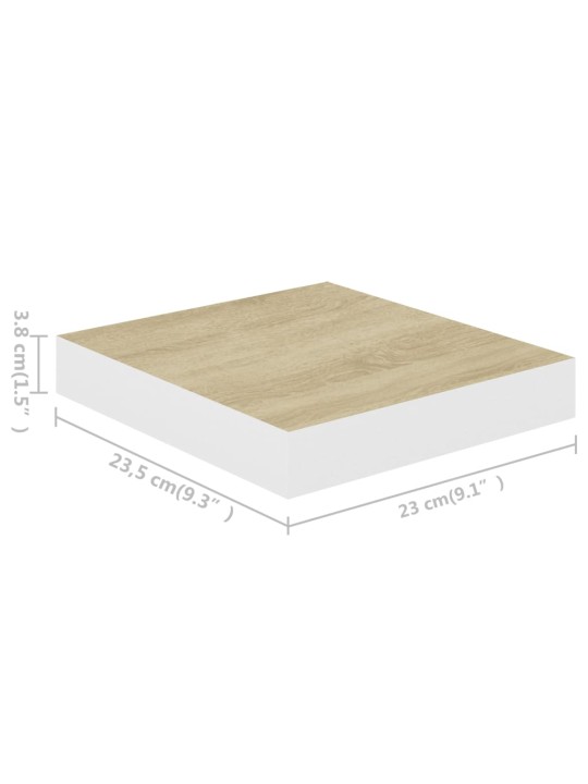 Kelluvat seinähyllyt 2 kpl tammi ja valkoinen 23x23,5x3,8cm MDF