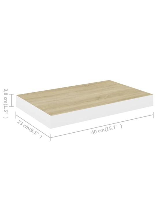 Kelluvat seinähyllyt 2 kpl tammi ja valkoinen 40x23x3,8 cm MDF