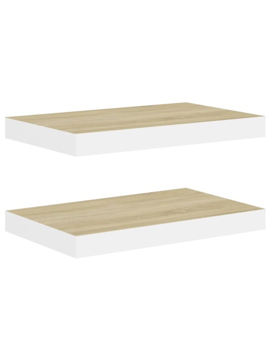 Kelluvat seinähyllyt 2 kpl tammi ja valkoinen 50x23x3,8 cm MDF