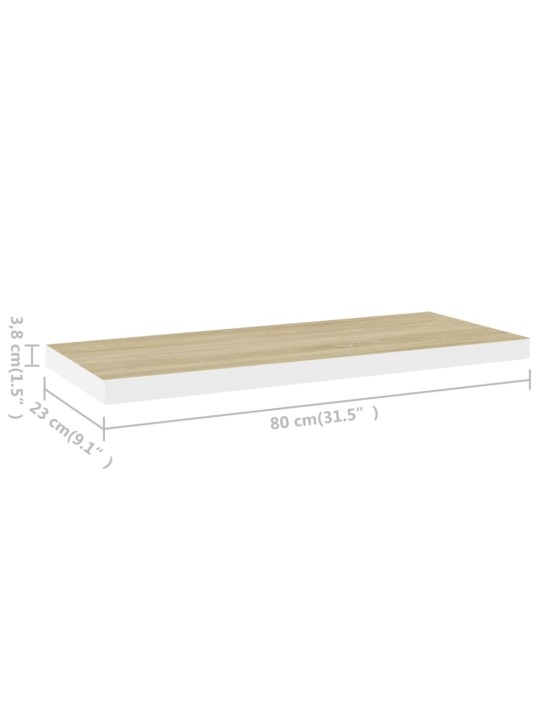 Kelluvat seinähyllyt 2 kpl tammi ja valkoinen 80x23,5x3,8cm MDF