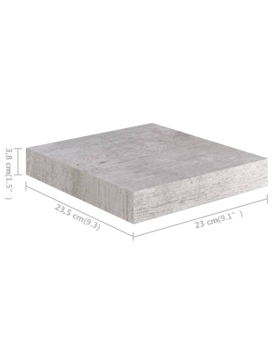 Kelluvat seinähyllyt 2 kpl betoninharmaa 23x23,5x3,8 cm MDF