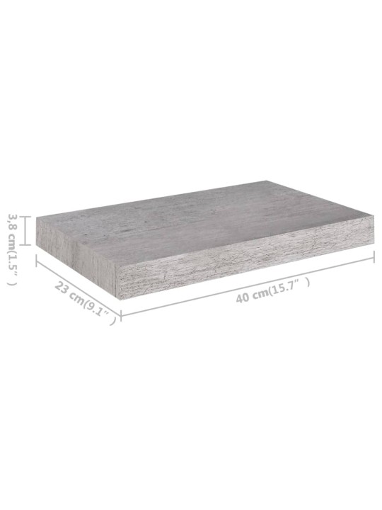 Kelluvat seinähyllyt 2 kpl betoninharmaa 40x23x3,8 cm MDF