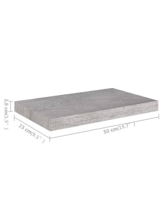 Kelluvat seinähyllyt 2 kpl betoninharmaa 50x23x3,8 cm MDF