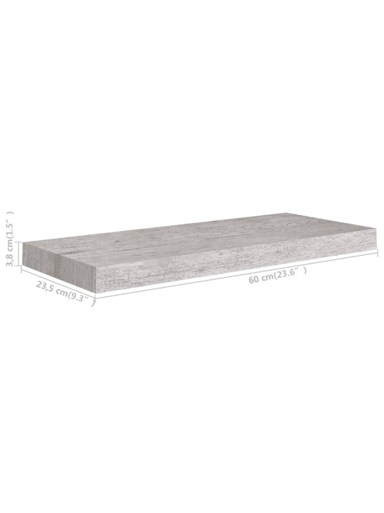 Kelluvat seinähyllyt 2 kpl betoninharmaa 60x23,5x3,8 cm MDF