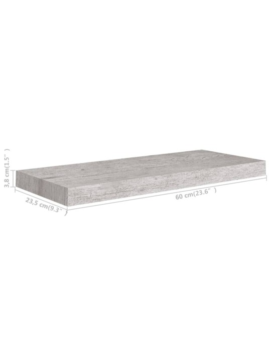 Kelluvat seinähyllyt 4 kpl betoninharmaa 60x23,5x3,8 cm MDF