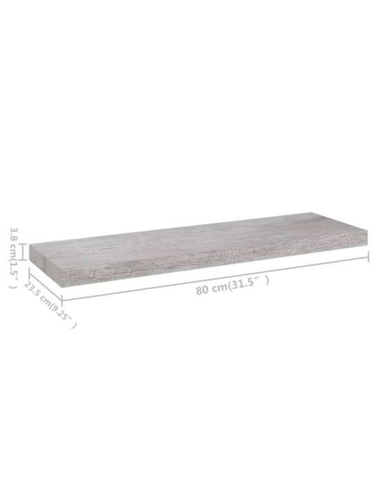 Kelluvat seinähyllyt 2 kpl betoninharmaa 80x23,5x3,8 cm MDF