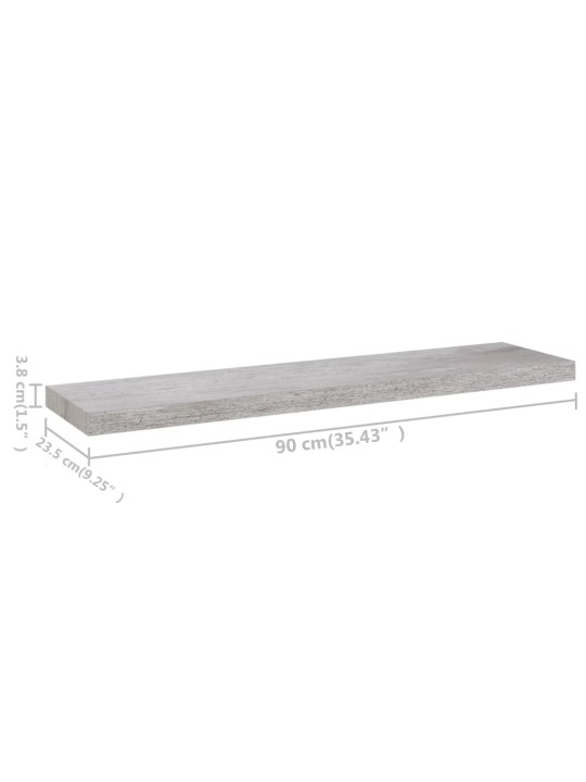 Kelluvat seinähyllyt 4 kpl betoninharmaa 90x23,5x3,8 cm MDF