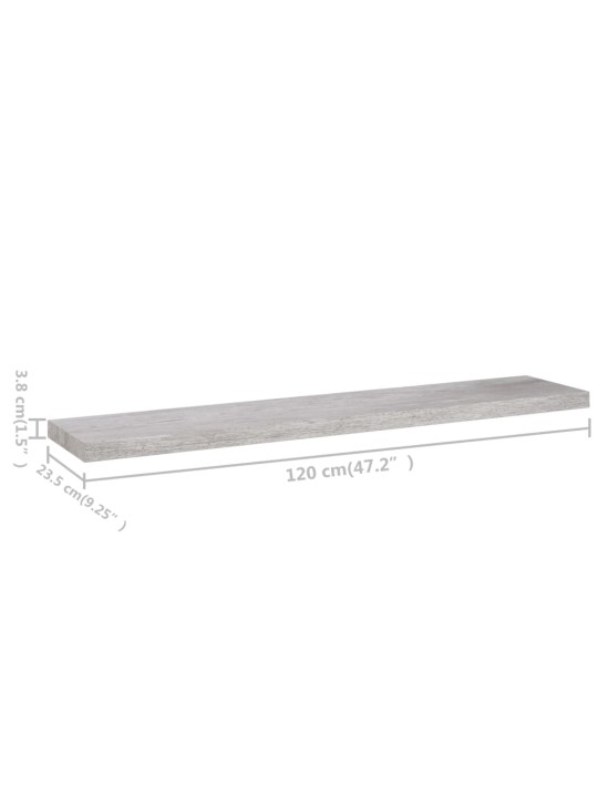 Kelluvat seinähyllyt 2 kpl betoninharmaa 120x23,5x3,8 cm MDF