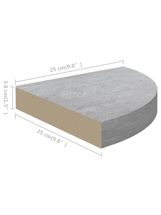 Seinäkulmahyllyt 2 kpl betoninharmaa 25x25x3,8 cm MDF