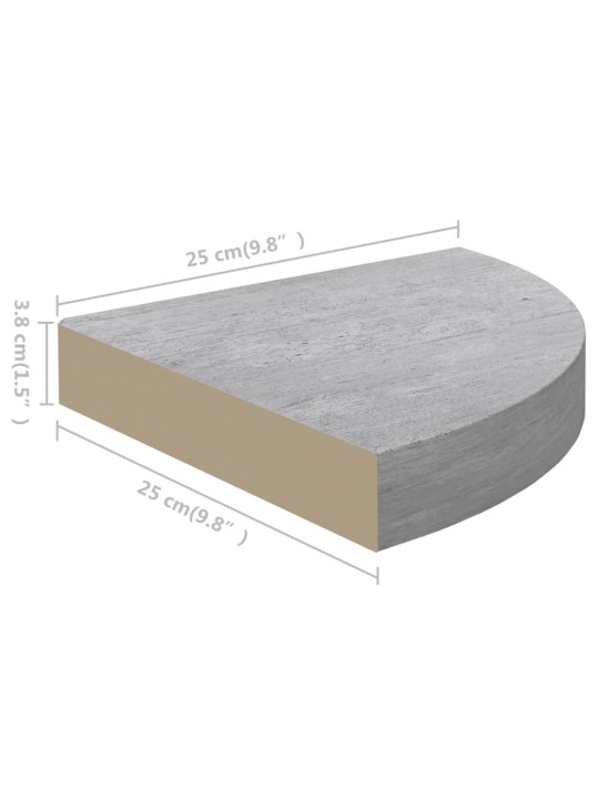 Seinäkulmahyllyt 4 kpl betoninharmaa 25x25x3,8 cm MDF