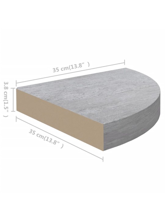 Seinäkulmahyllyt 2 kpl betoninharmaa 35x35x3,8 cm MDF