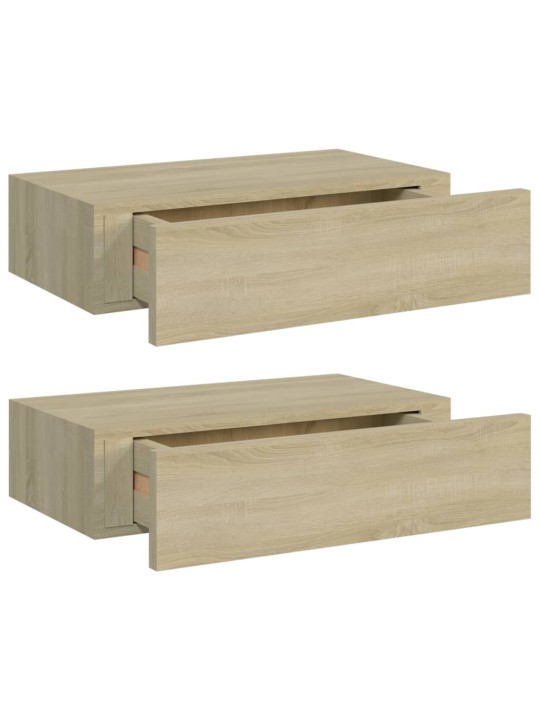 Seinälaatikkohyllyt 2 kpl tammi 40x23,5x10 cm MDF