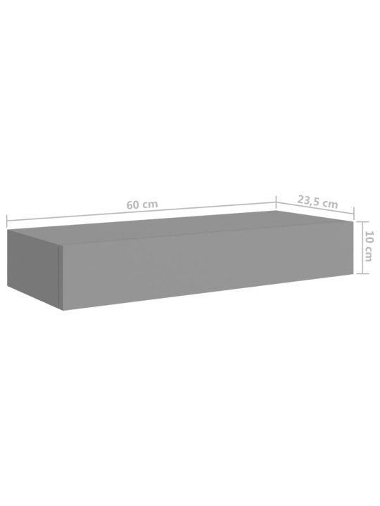 Laatikkohyllyt seinälle 2 kpl harmaa 60x23,5x10 cm MDF