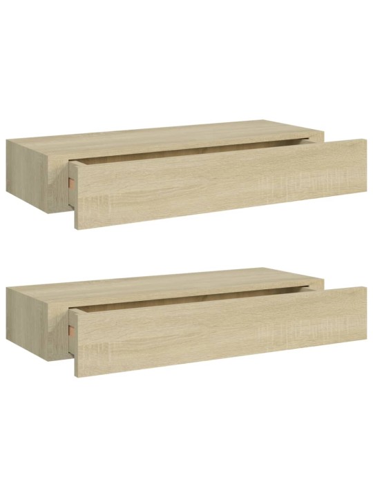 Laatikkohyllyt seinälle 2 kpl tammi 60x23,5x10 cm MDF