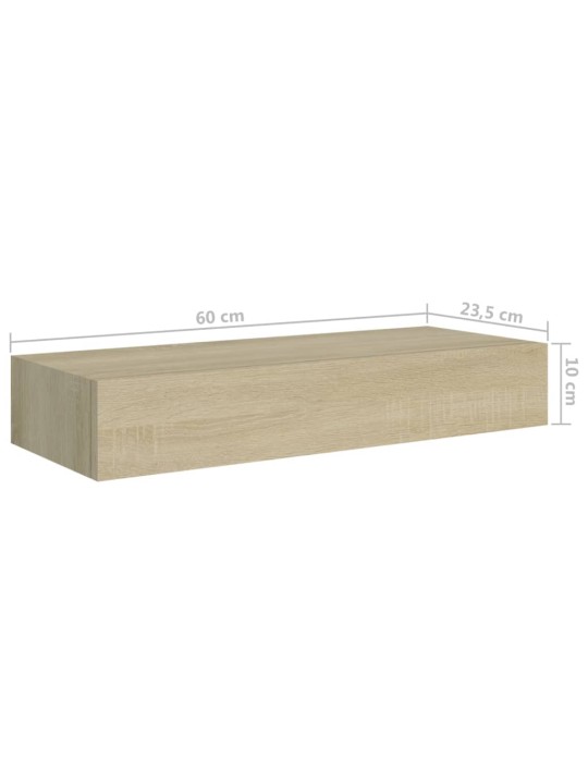 Laatikkohyllyt seinälle 2 kpl tammi 60x23,5x10 cm MDF