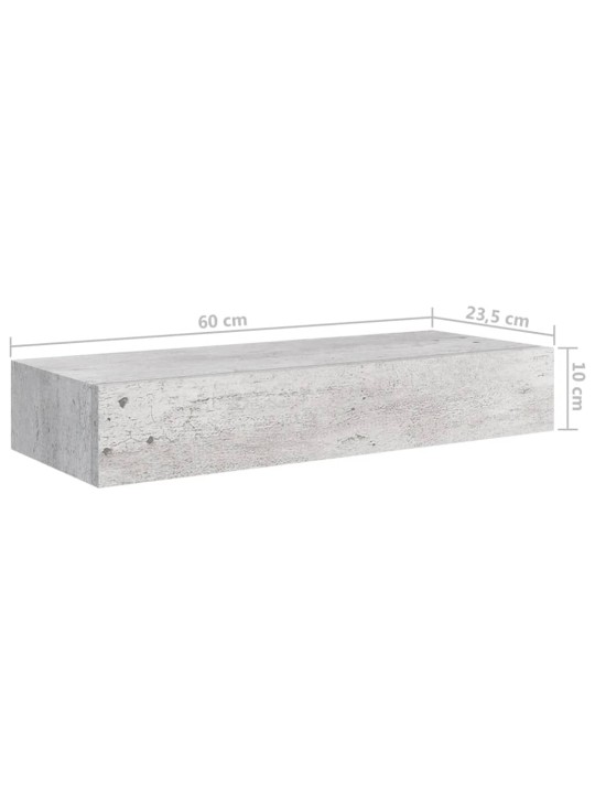 Seinälaatikkohyllyt 2 kpl betoninharmaa 60x23,5x10 cm MDF