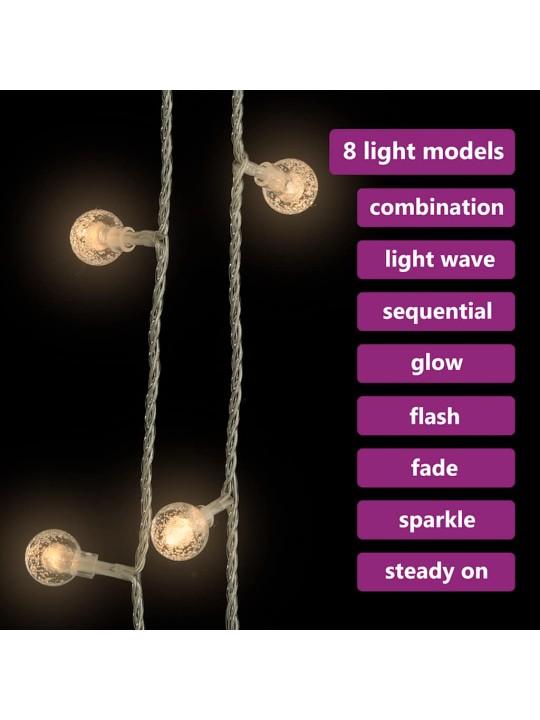 Pallo keijuvalonauha 20 m 200 LED-valoa lämmin valk. 8-toiminen