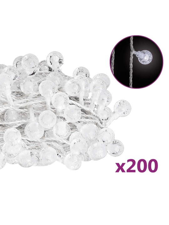 Pallo keijuvalonauha 20 m 200 LED-valoa kylmä valk. 8-toiminen