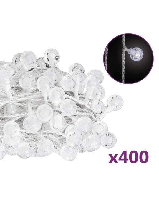 Keijuvalonauha pallo 40 m 400 LED-valoa kylmä valk. 8-toiminen