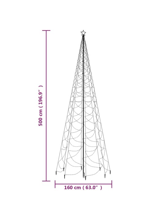 Joulukuusi metallitolpalla 1400 LED-valolla kylmä valkoinen 5 m