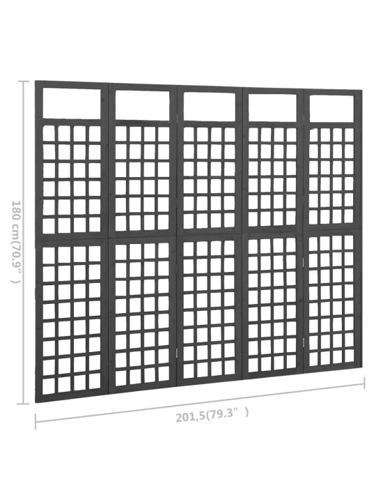 Tilanjakaja/säleikkö 5 paneelia täysi kuusi musta 201,5x180 cm