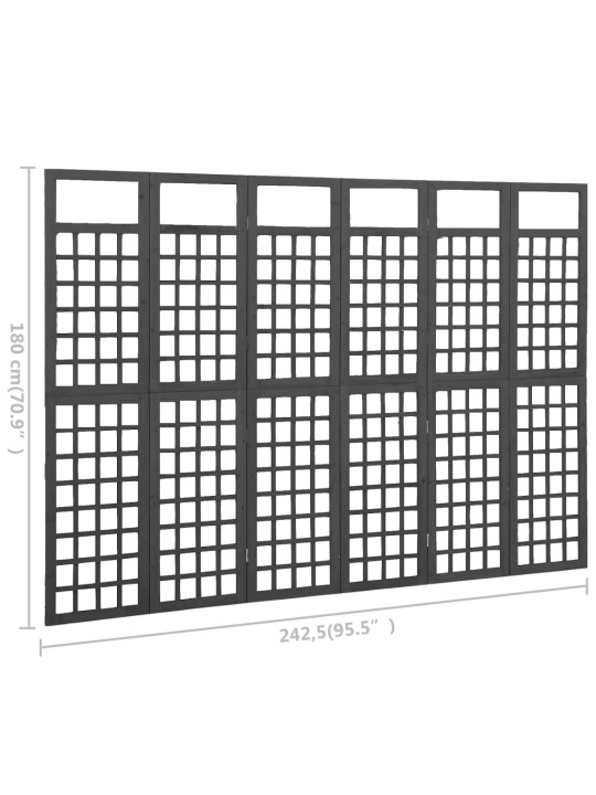 Tilanjakaja/säleikkö 6 paneelia täysi kuusi musta 242,5x180 cm