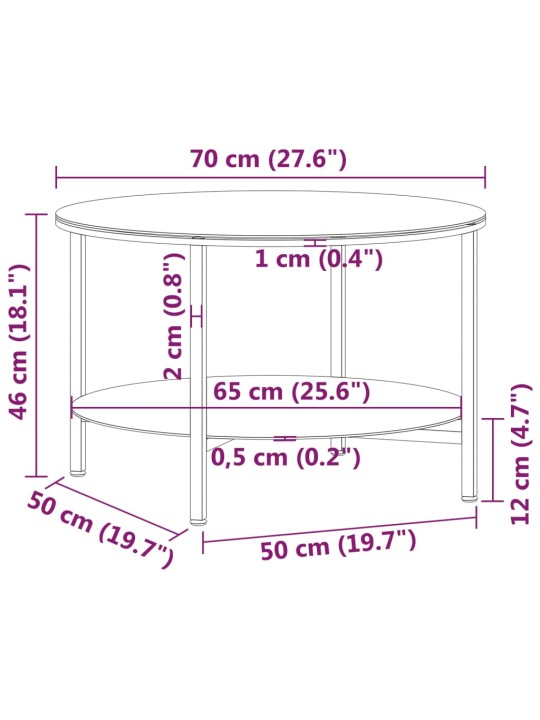 Teepöytä musta ja läpinäkyvä 70 cm karkaistu lasi