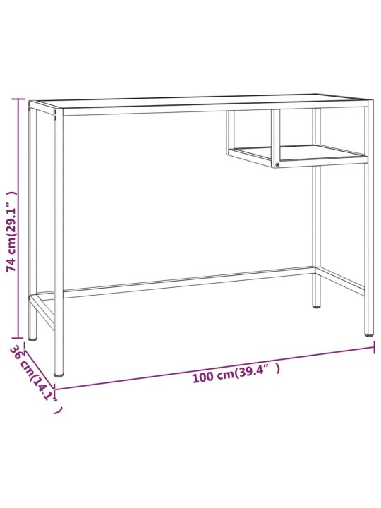 Tietokonepöytä musta marmori 100x36x74 cm karkaistu lasi