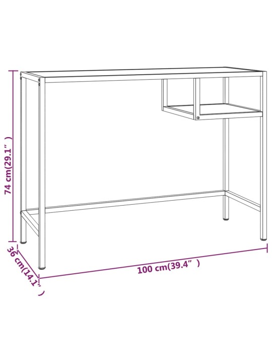 Tietokonepöytä valkoinen marmori 100x36x74 cm karkaistu lasi