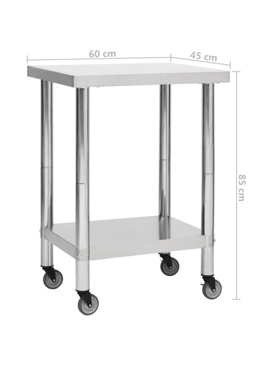 Keittiön työpöytä pyörillä 60x45x85 cm ruostumaton teräs