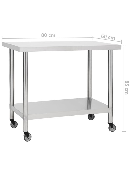 Keittiön työpöytä pyörillä 80x60x85 cm ruostumaton teräs