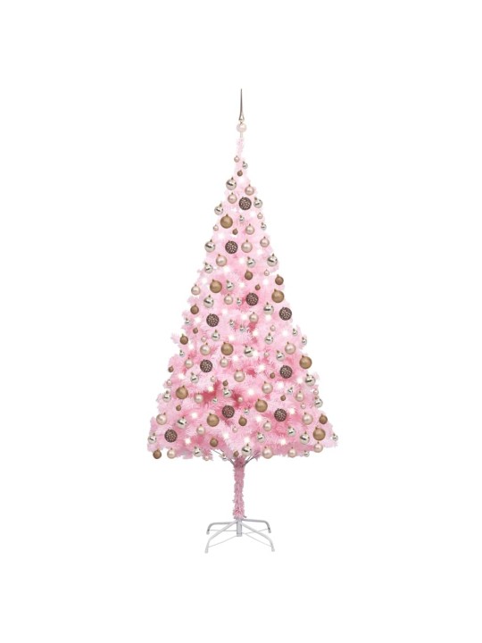Tekojoulukuusi palloilla esivalaistu pinkki 210 cm pvc