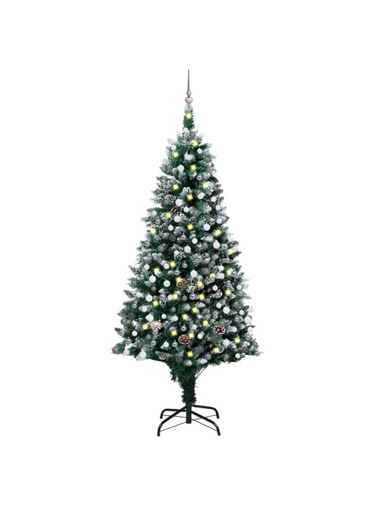 Joulukuusi esivalaistu palloilla ja kävyillä 210 cm