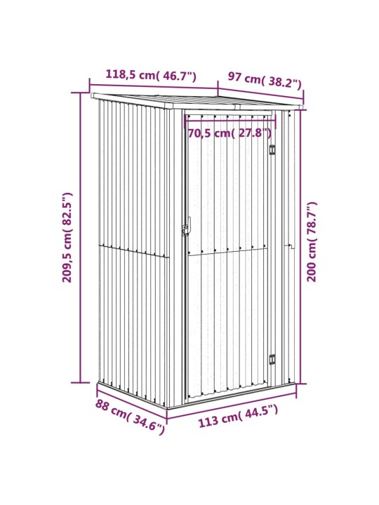 Puutarhavaja ruskea 118,5x97x209,5 cm galvanoitu teräs