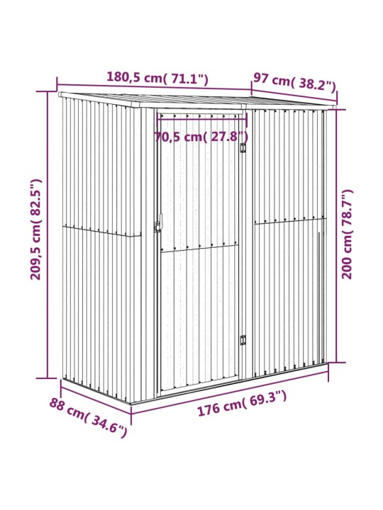 Puutarhavaja 180,5x97x209,5 cm galvanoitu teräs puutyyli