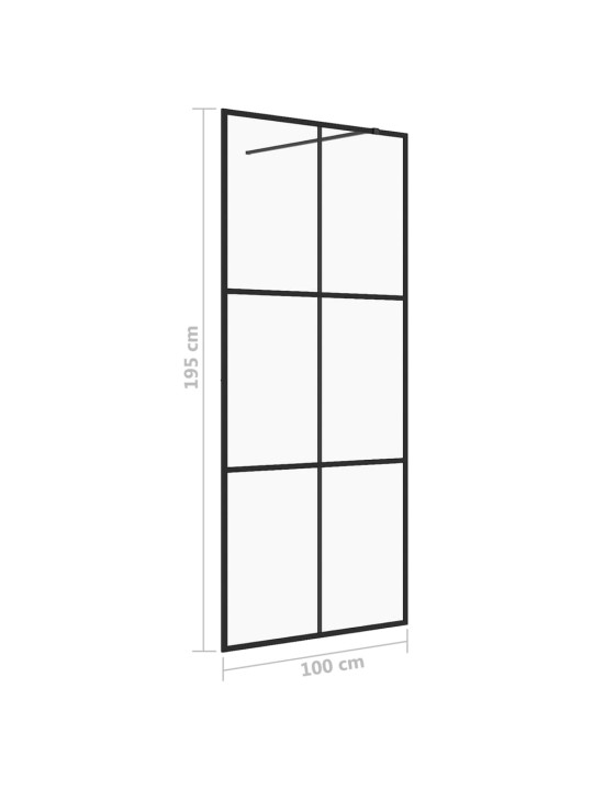 Walk-in suihkun seinäke kirkas ESG-lasi 100x195 cm musta