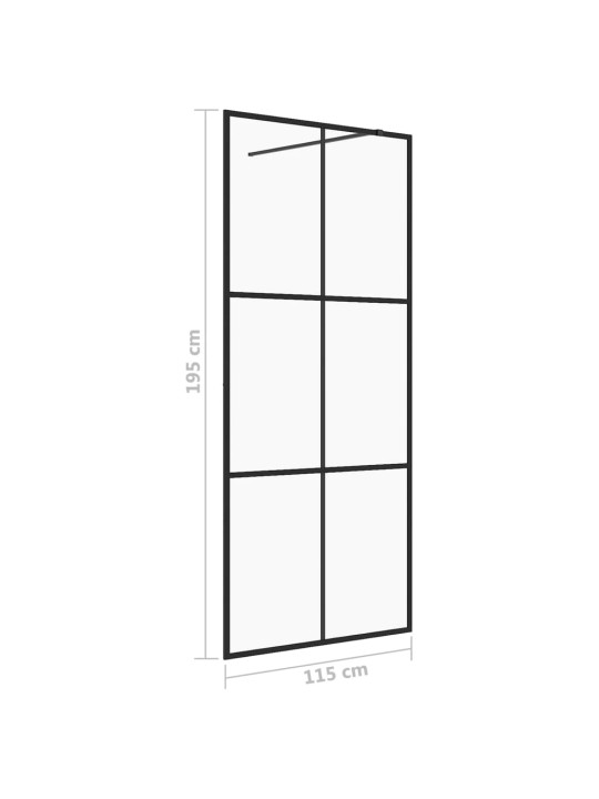 Walk-in suihkun seinäke kirkas ESG-lasi 115x195 cm musta