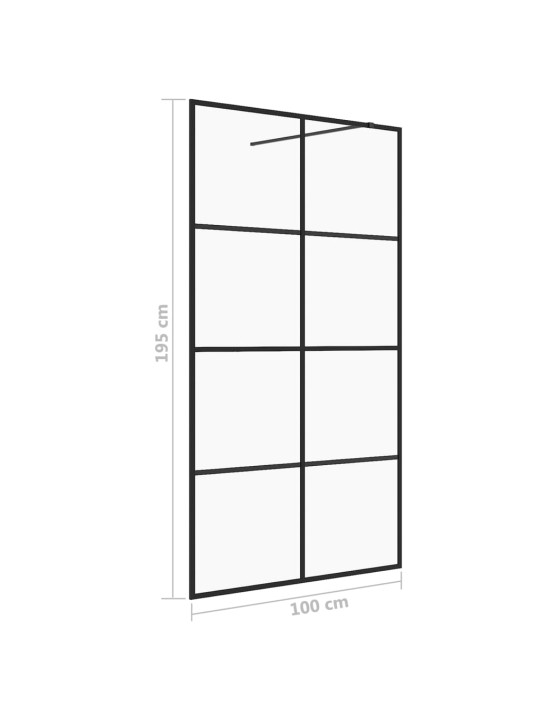 Walk-in suihkun seinäke kirkas ESG-lasi 100x195 cm musta