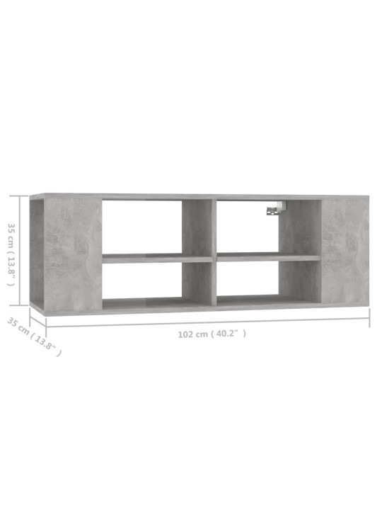 Seinäkiinnitettävä tv-taso betoninharmaa 102x35x35cm puu