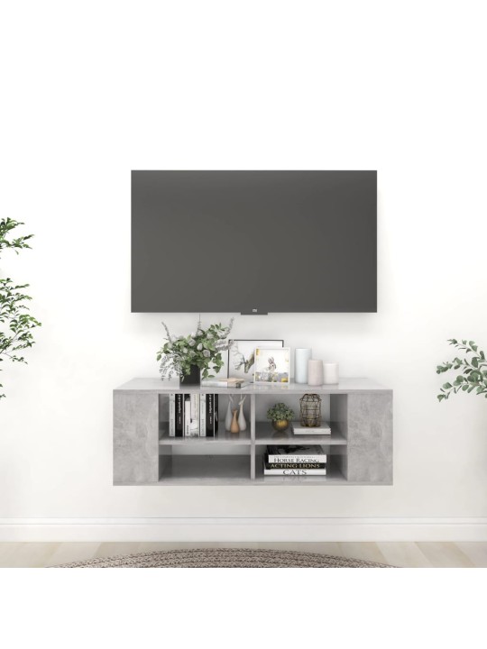 Seinäkiinnitettävä tv-taso betoninharmaa 102x35x35cm puu