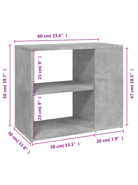 Sivukaappi betoninharmaa 60x30x50 cm tekninen puu