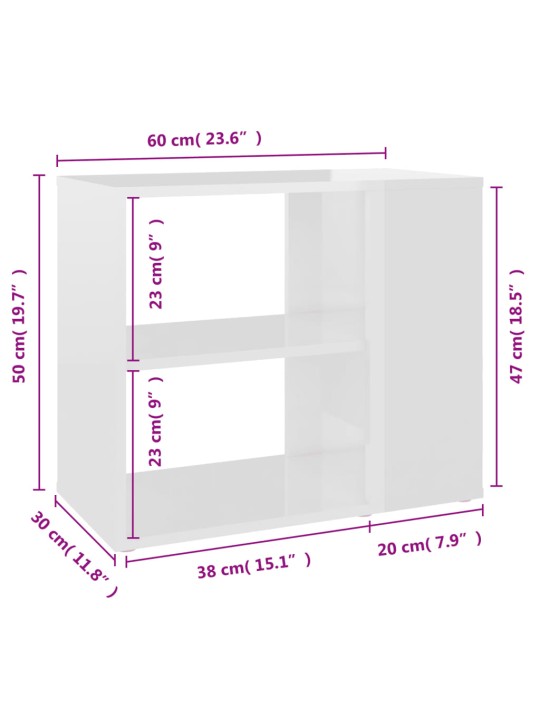 Sivukaappi korkeakiilto valkoinen 60x30x50 cm lastulevy