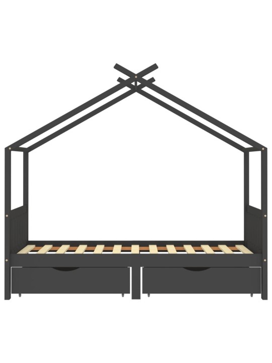 Lasten sängynrunko laatikoilla harmaa täysi mänty 90x200cm