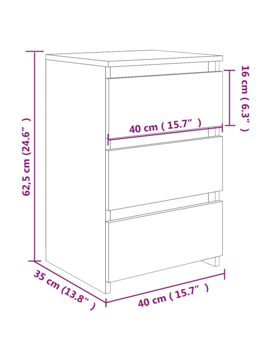 Yöpöydät 2 kpl betoninharmaa 40x35x62,5 cm lastulevy