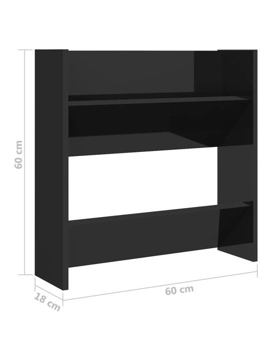 Seinäkenkäkaappi korkeakiilto musta 60x18x60 cm lastulevy