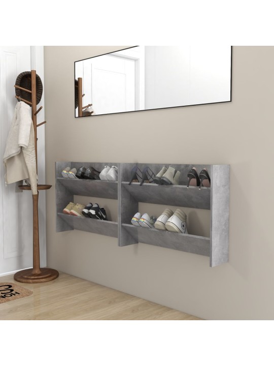 Seinäkenkäkaapit 2 kpl betoninharmaa 80x18x60 cm lastulevy