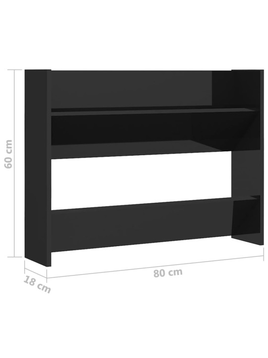 Seinäkenkäkaappi korkeakiilto musta 80x18x60 cm lastulevy