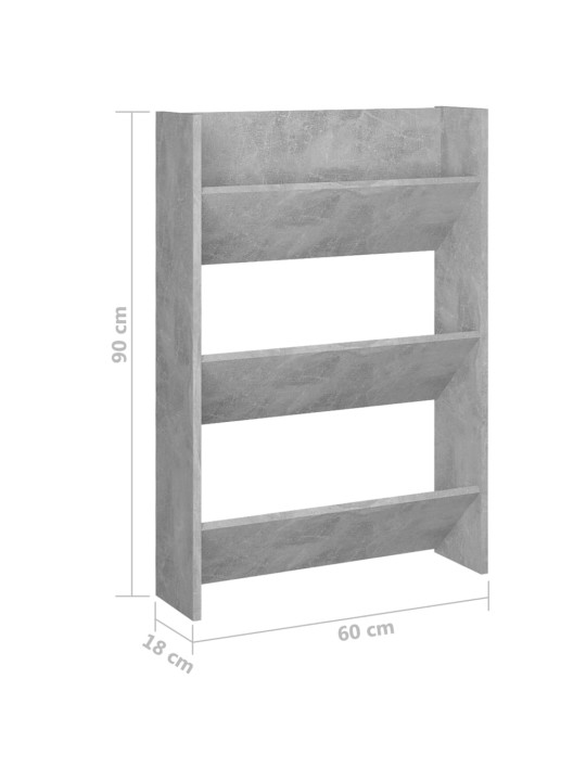 Seinäkenkäkaappi betoninharmaa 60x18x90 cm lastulevy