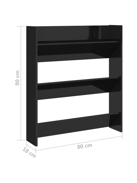 Seinäkenkäkaappi korkeakiilto musta 80x18x90 cm lastulevy